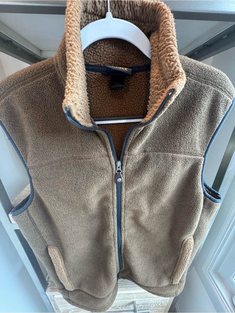 Aigle Brown Sherpa Fleece Jacket with Yellow Logo